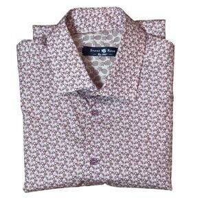 Stone Rose Mens Short Sleeve Button Down Shirt Pink Floral Geometric SMALL